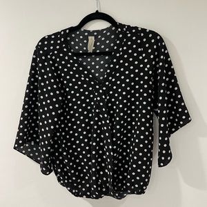Faux Wrap Top | Black with Cream Polkadots | Allison Joy | S